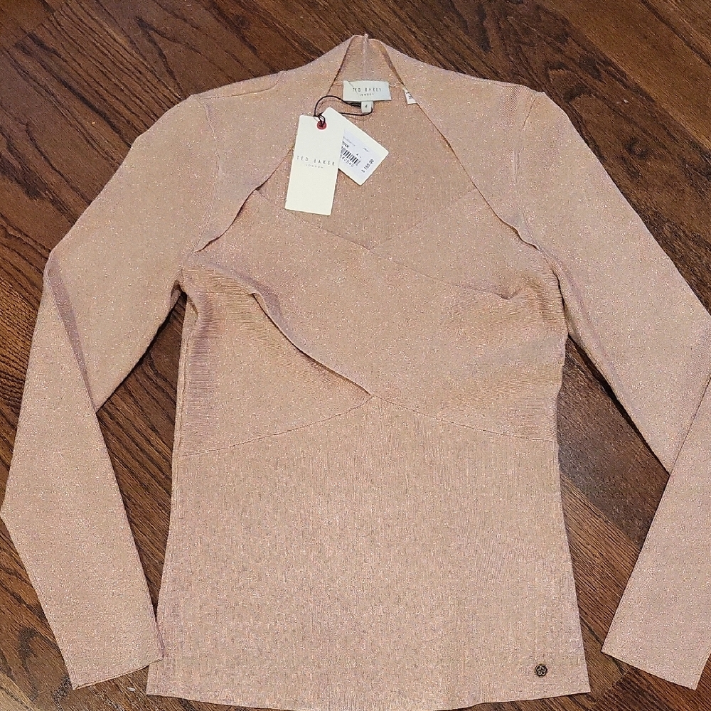 Ted Baker Eloisy Pale Pink Glitter Long Sleeve Top NWT